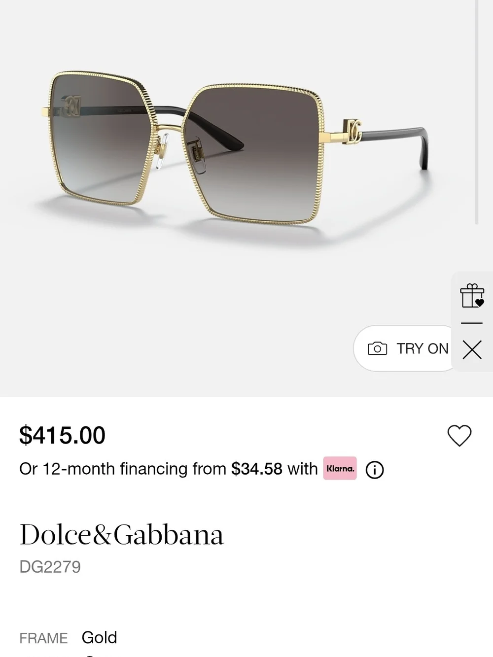 Dolce & Gabbana Gold Frame Sunglasses with Dark Gray Lenses